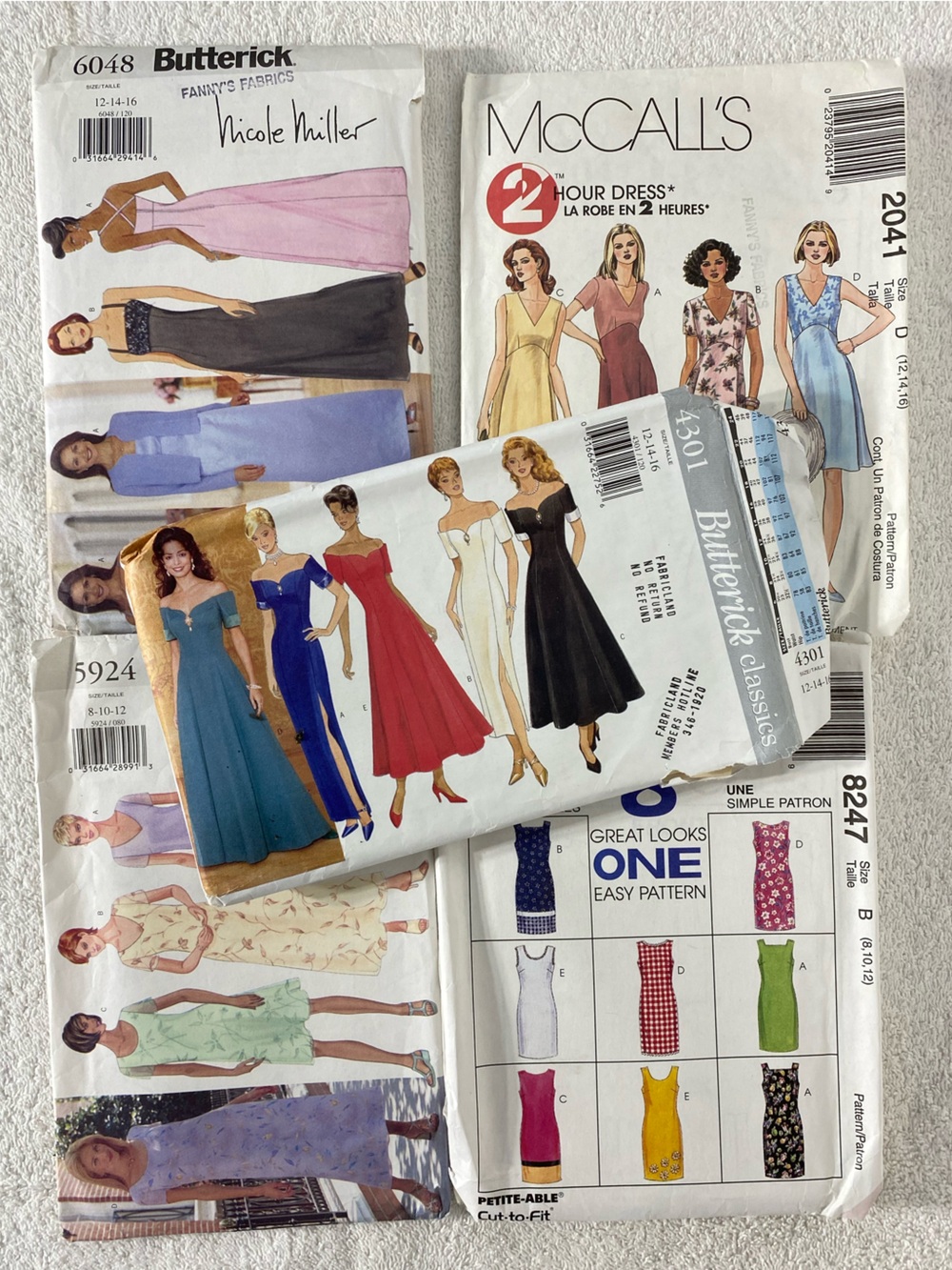 Vintage 90s Dress Sewing Patterns Nicole Miller Butterick McCalls Prom Gown